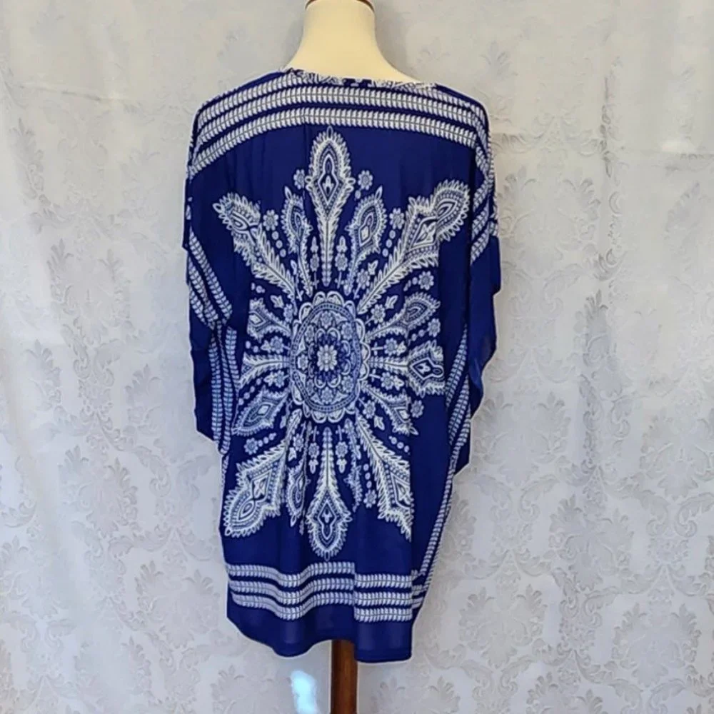 Blue & White Tunic Top/Swim Suit Cover Up